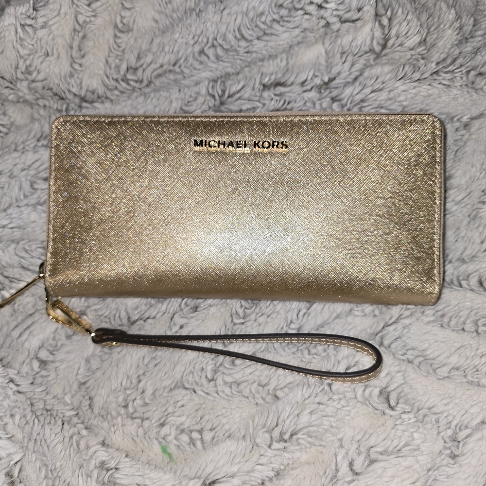 Michael Kors Metallic Gold Long Wallet With Wristlet Strap